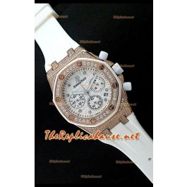 Audemars Piguet Royal Oak Femmes Chronograph Montre de Cadran Blanc en Or Rose