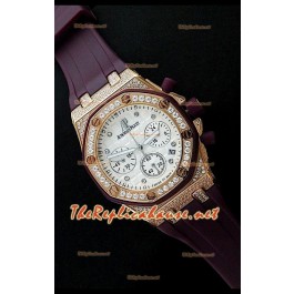 Audemars Piguet Royal Oak Femmes Chronograph Montre de Cadran Blanc en Or Rose