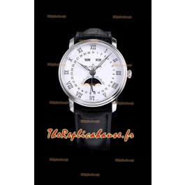 Montre suisse Blancpain "Villeret Quantième Complet" 904L en acier, cadran blanc
