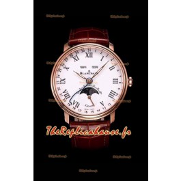 Montre Blancpain "Villeret Quantième Complet" 904L en acier et or rose à cadran blanc