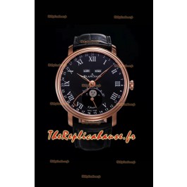 Montre Blancpain "Villeret Quantième Complet" 904L en acier et or rose à cadran noir