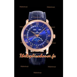 Montre Blancpain "Villeret Quantième Complet" en acier 904L et or rose avec cadran bleu