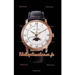 Montre Blancpain "Villeret Quantième Complet" en acier 904L et or rose avec cadran blanc
