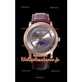 Montre Blancpain "Villeret Quantième Complet" en acier 904L et or rose avec cadran gris