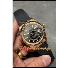Rolex Sky-Dweller REF# M336235 Montre en or rose à cadran noir avec boîtier en acier 904L Réplique 1:1 