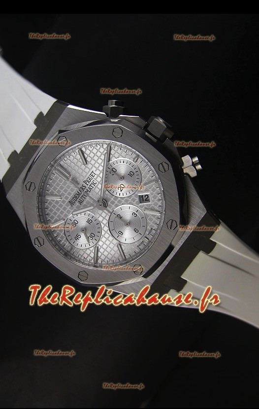 Montre chronographe Royal Oak d'Audemars Piguet avec boîtier en acier inoxydable et cadran blanc
