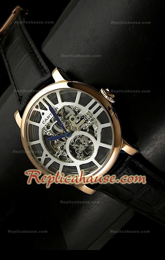 Mens Ronde De Cartier Montre Réplique avec Boîtier en Or - 43 mm