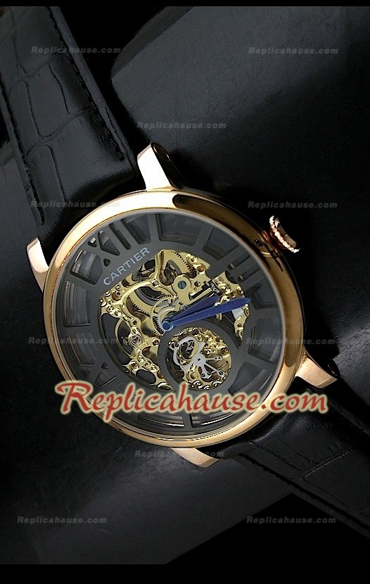 Mens Ronde De Cartier Montre Réplique avec Boîtier en Or - 43 mm