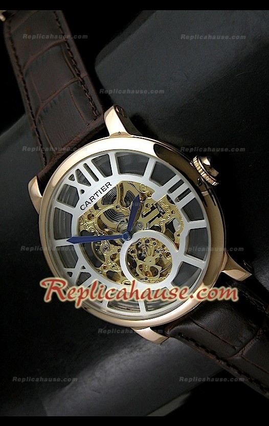 Mens Ronde De Cartier Montre Réplique avec Boîtier en Or - 43 mm