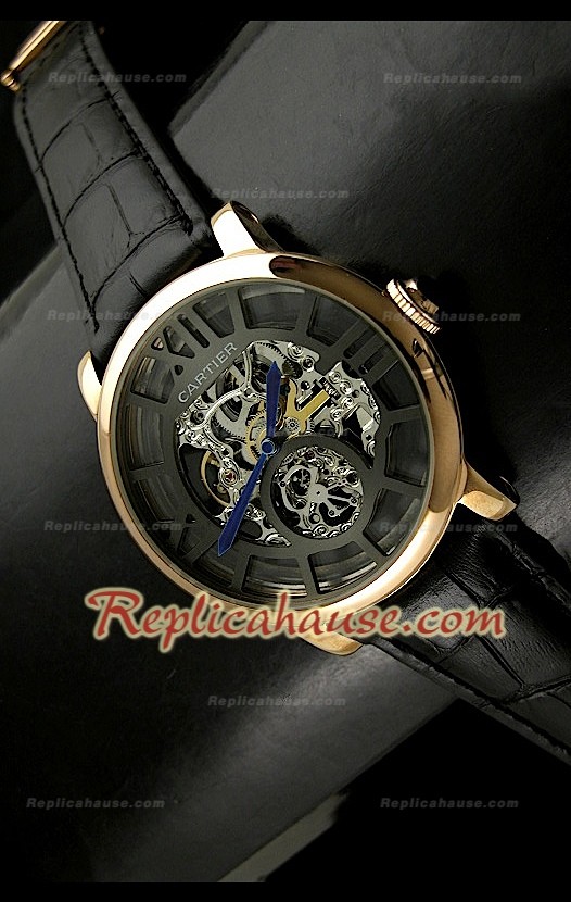 Mens Ronde De Cartier Montre Réplique avec Boîtier en Or - 43 mm