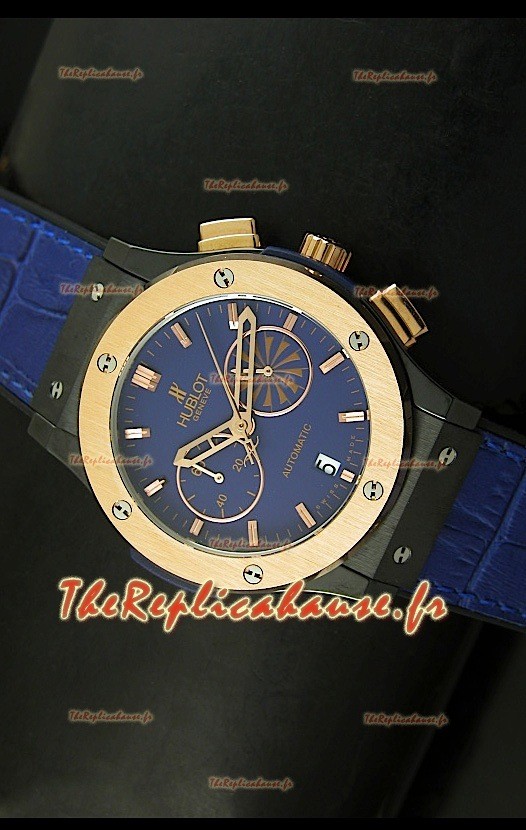 Réplique de montre Quartz japonaise Hublot Classic Fusion Chrono avec cadran bleu
