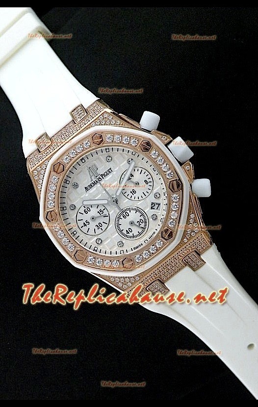 Audemars Piguet Royal Oak Femmes Chronograph Montre de Cadran Blanc en Or Rose