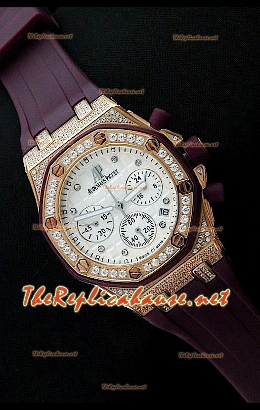 Audemars Piguet Royal Oak Femmes Chronograph Montre de Cadran Blanc en Or Rose
