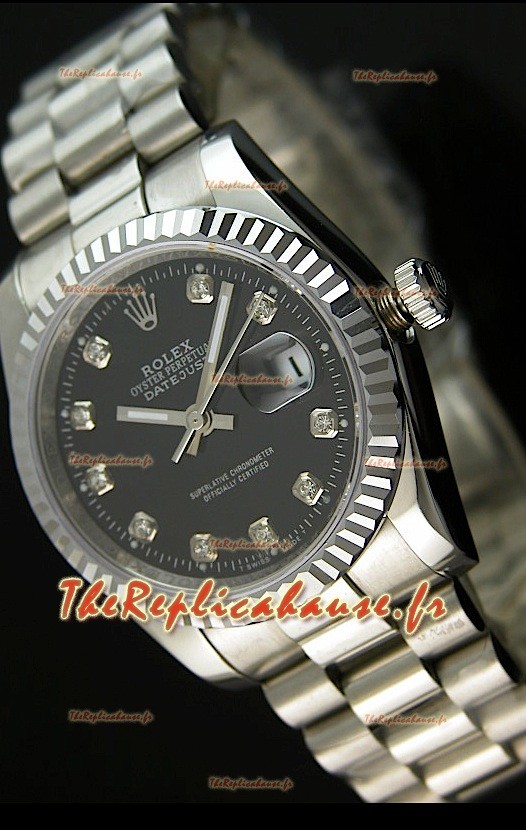 Rolex Imitation Datejust Montre Japonaise pour Homme avec Cadran Noir - 41MM