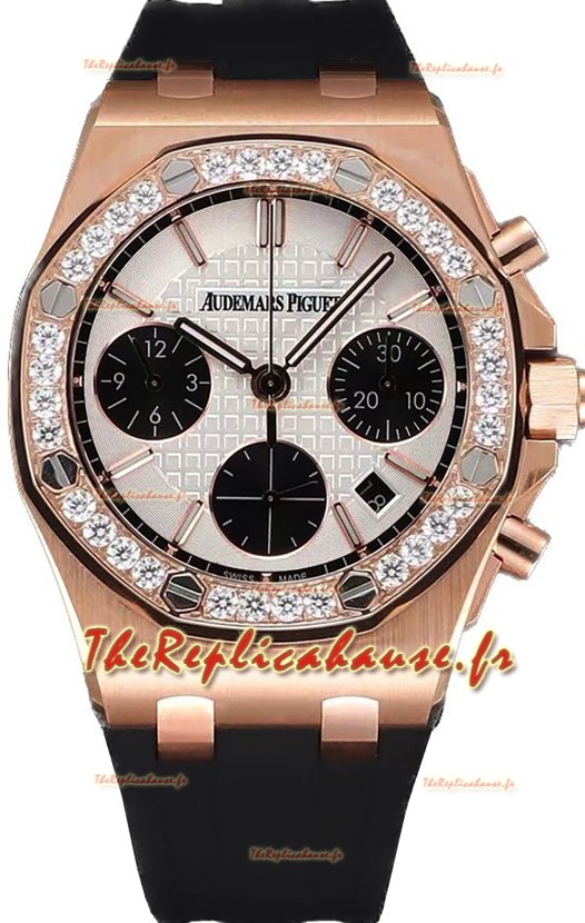 Audemars Piguet Royal Oak Offshore Chronographe or rose cadran blanc 37MM - Montre Suisse Réplique 