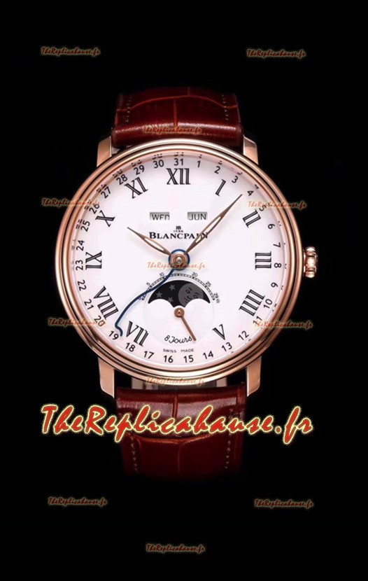 Montre Blancpain "Villeret Quantième Complet" 904L en acier et or rose à cadran blanc
