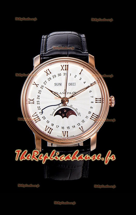 Montre Blancpain "Villeret Quantième Complet" en acier 904L et or rose avec cadran blanc