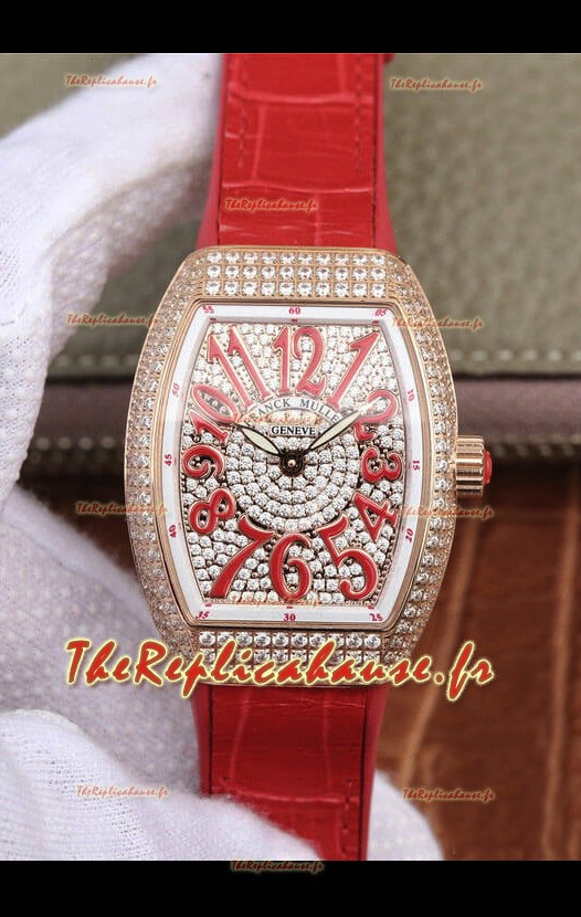 Montre Franck Muller Vanguard Ladies 1:1 Réplique Suisse 32mm Large Boîtier Or Rose
