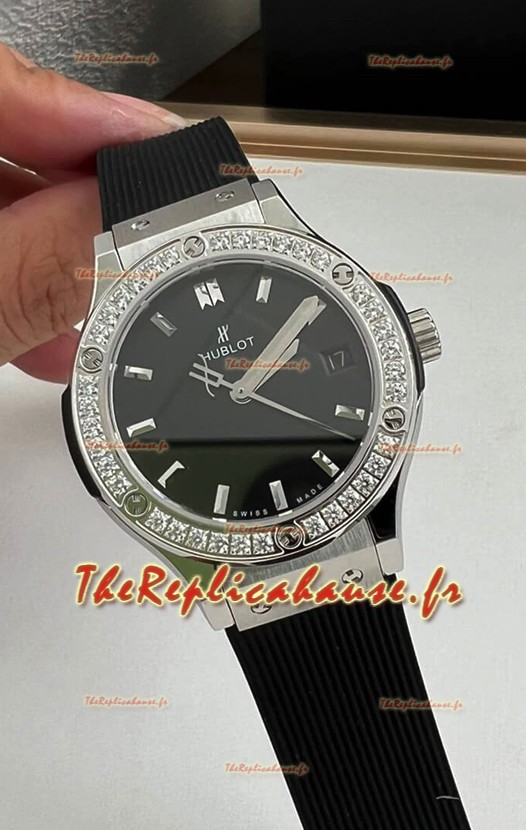Hublot Classic Fusion en acier inoxydable 33MM Cadran noir Mouvement suisse à quartz Montre de qualité miroir 1:1
