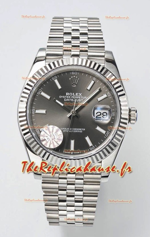 Mouvement Cal.3235 Montre Suisse Rolex Datejust Réplique 1:1 Miroir 904L Acier 41MM - Cadran gris 