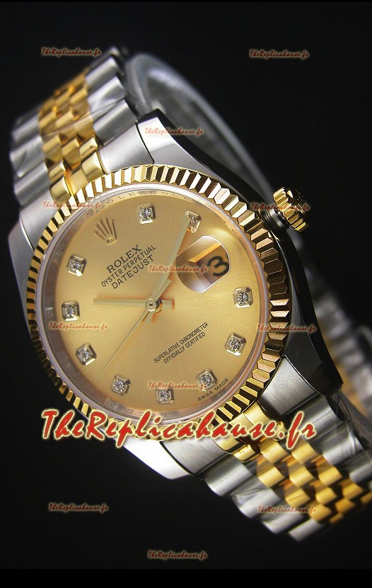 Réplique de montre japonaise Rolex Datejust - Placage bicolore avec cadran doré dans un boîtier de 36MM