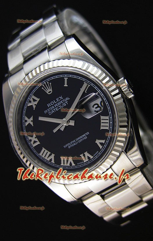 Réplique de montre Rolex Datejust Japanese - Cadran noir en 36MM avec bracelet huitre