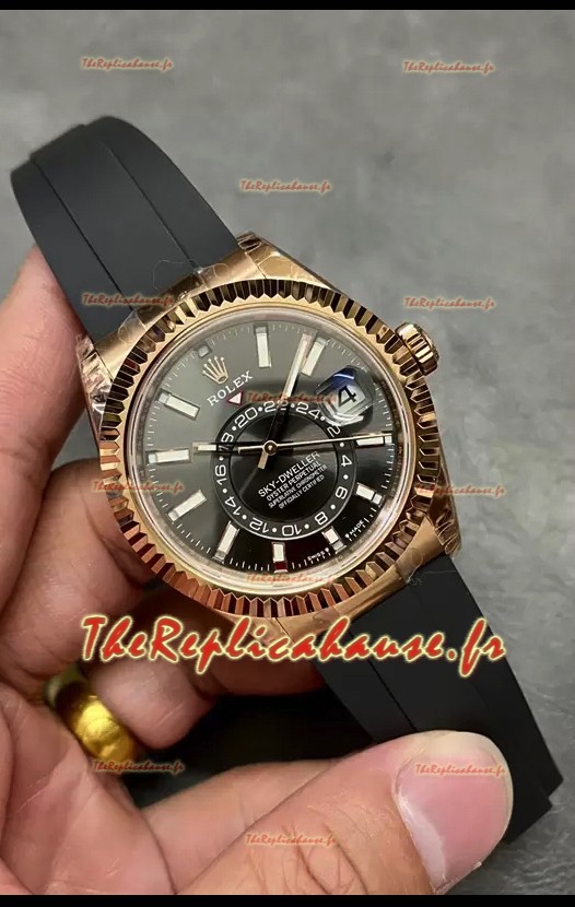 Rolex Sky-Dweller REF# M336235 Montre en or rose à cadran noir avec boîtier en acier 904L Réplique 1:1 