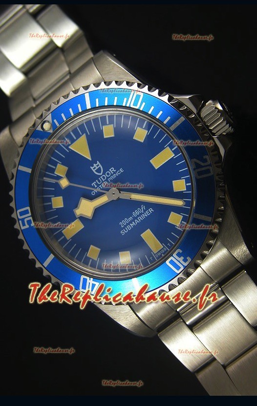 Montre Replica Miroir Suisse 1:1 Tudor Oyster Prince Vintage 200M avec Cadran Bleu et des Marqueurs sous forme de Points 