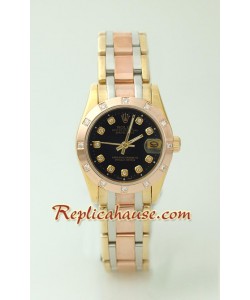 Rolex Replique DateJust - Three Tone Mid-Sized Montre