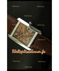 Réplique de montre Cartier Tank anglaise japonaise de 34mm - Cadran marron boîtier acier