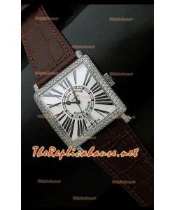 Franck Muller Master Square Montre avec Cadran Blanc Bracelet Brun Foncé