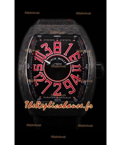Franck Muller Vanguard montre suisse indexes rouges boîtier en carbone 