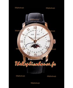 Montre Blancpain "Villeret Quantième Complet" en acier 904L et or rose avec cadran blanc