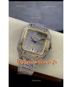 Cartier "Santos De Cartier" 904L Acier Diamants Cadran Arabe Coloré Réplique miroir 1:1 - 40MM - Diamants Véritables