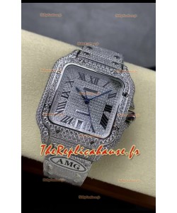 Cartier "Santos De Cartier" 904L Acier Diamants Cadran Romain Réplique miroir 1:1 - 40MM - Diamants Véritables