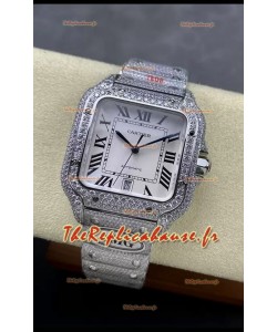 Cartier "Santos De Cartier" 904L Acier Cadran Blanc Réplique miroir 1:1 - 40MM - Diamants Véritables 