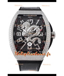 Franck Muller Vanguard Yachting Dragon V45 Cadran noir et lunette diamants Réplique Suisse