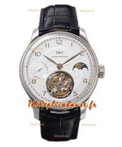 IWC Portugese Hand-Wound Genuine Tourbillon Cadran blanc Boîtier acier Montre Suisse Réplique 