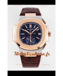 Patek Philippe Nautilus 5980/1R-001 Or Rose Bicolore Boîtier Acier 904L avec Cadran Bleu - Réplique Miroir 1:1