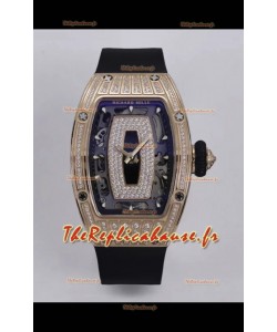 Richard Mille Super Clone RM07-01 Sertie de diamants 904L Boîtier or rose Automatique Réplique Montre