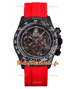Montre Rolex Daytona DiW Skeleton Carbon Edition - Boîtier en carbone forgé - Bracelet rouge Réplique 1:1 