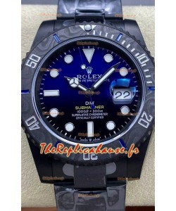 Rolex Submariner DiW Special Edition Montre avec revêtement DLC Lunette carbone Cadran bleu