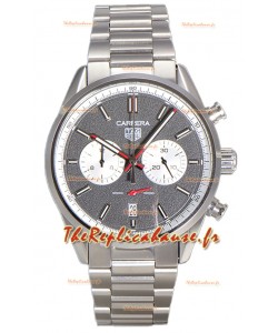 Tag Heuer Carrera Chronograph 43 Swiss Quartz Réplique Montre Cadran Gris Bracelet Acier