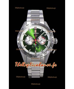 Montre Tag Heuer Carrera Swiss Mouvement à Quartz - Réplique de montre à cadran vert - Bracelet en acier inoxydable