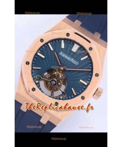 Montre Audemars Piguet Royal Oak Tourbillon 41mm Cadran bleu dans un boîtier en or rose 904L Bracelet en caoutchouc