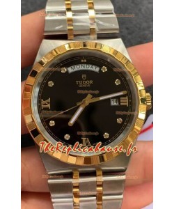 Montre Tudor Royal Edition - Réplique 1:1 dans un boîtier bicolore - Cadran noir à diamants 
