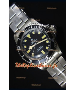 Montre Replica Miroir Suisse 1:1 Tudor Oyster Prince Vintage 200M avec Cadran Noir et des Marqueurs sous forme de Points 