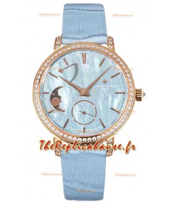 Vacheron Constantin Traditionelle Phase de Lune Cadran Nacre Bleue en Or Rose Réplique Suisse