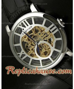Mens Ronde De Cartier Montre Réplique en Cuir Noir - 43 mm