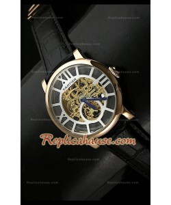 Mens Ronde De Cartier Montre Réplique avec Boîtier en Or - 43 mm